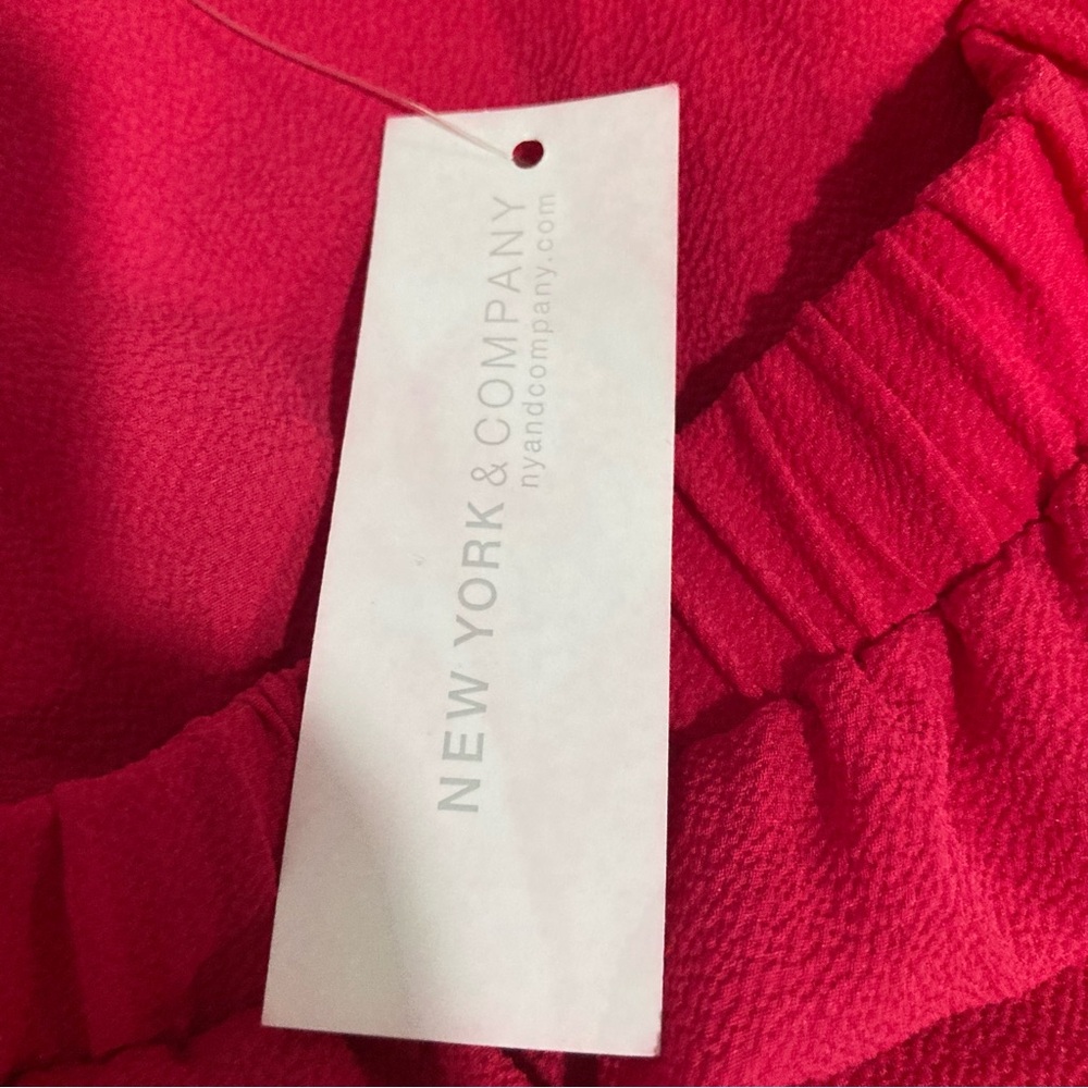 New York & Company Magenta Off-the-Shoulder Ruffled Blouse with Black Trim Small - Picture 9 of 14